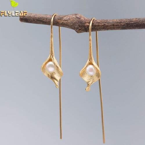 Flyleaf Nature Freshwater Pearls Earings Fashion Jewelry Gold Drop Earrings For Women Real 925 Sterling Silver Fine Jewelry