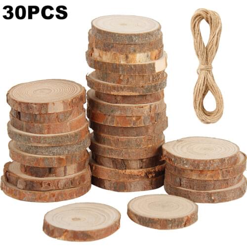 30pcs 3-4cm Natural Pine Round Unfinished Wood Slices Circles With Tree Bark Log Discs DIY Crafts Wedding Party Painting Decor