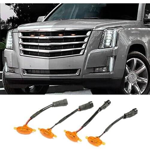 For Cadillac Escalade 2012-2015 4Pcs Yellow Grille LED Light Raptor Style Grille Trim Car Stlying Car Accessories