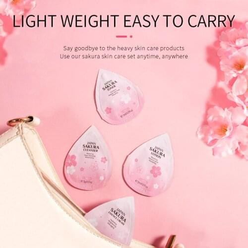 5 sets/20pcs Sakura Skin Care Set Anti Wrinkle Fade Fine Lines Moisturizing Anti-aging Brightening Whitening Skin Care Lotion