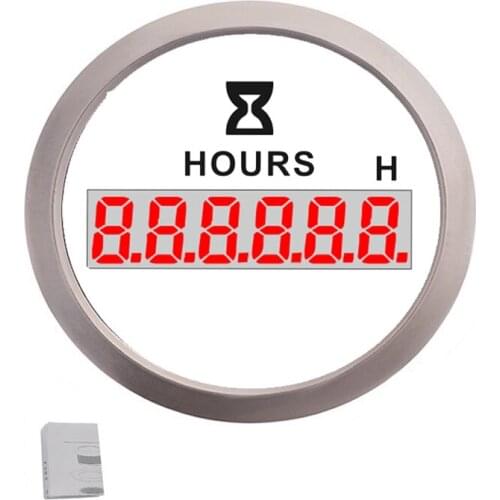 52mm Car Boat Digital Engine Hourmeter 0-99999.9 H with Red Backlight Waterproof Hour Meter for 12~24V