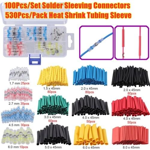 630PCS Mixed Seal Heat Shrink Insulated Soldering Butt Treminals Electrical Wire Connectors Kit & Tubing Sleeving Assortment