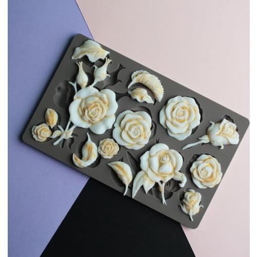 Fragrant Roses & Leaves Petals Silicone Fondant Mould Cake Decor Tools Chocolate Gumpaste Molds, Sugarcraft, Kitchen Gadget
