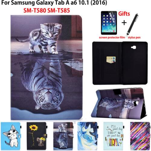 SM-T580 Case Cover For Samsung Galaxy Tab A A6 10.1 2016 T580 T585 SM-T585 T580N Funda Tablet Tiger Painted Shell Coque +Gift