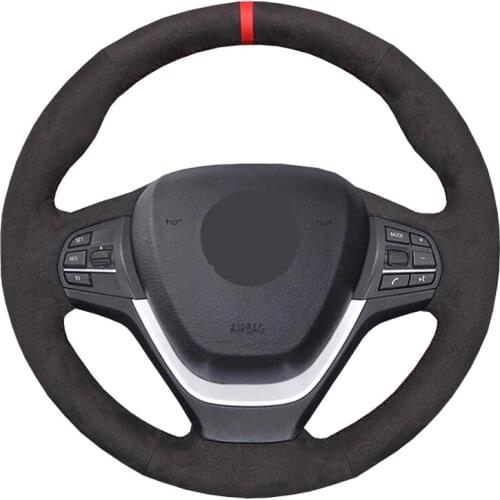 Black Suede Red Marker Hand-stitched No-slip Car Steering Wheel Cover for BMW X3 F25 2010-2017 X4 F26 2014-2018