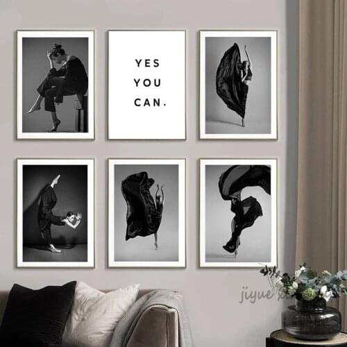 Black and White Girls Canvas Painting Beautiful Ballerina Dancing Girl Poster Prints Wall Art Picture for Bedroom Home Decor