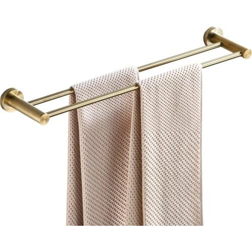 Leyden Bathroom Brushed Gold Double Towel Bar,Two Rod Towel Holder 24 Inch Length Solid Stainless Steel Wall Mounted Round