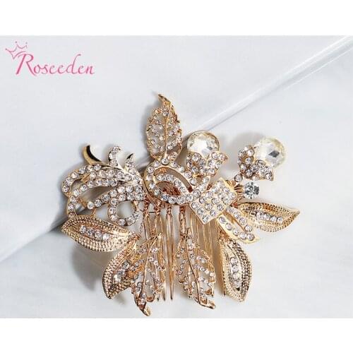 Handmade Crystal Bridal Hair Combs Wedding Hair Accessories Jewelry Gold Women Hair Ornaments Headpieces RE3526
