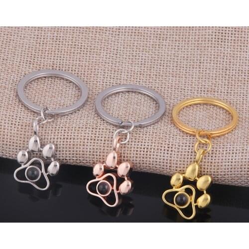 Custom DIY dog photo keychain I love dog paw pendant mini projection keychain car key favorite gift souvenir for boys and girls