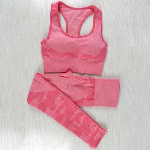 Camo Yoga Set Gym Sport Workwear Running Crop Fitness Top Sport Bra Training Solid Color Gymwear Proof Leggings Set Suit