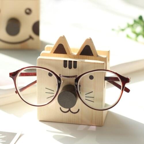Stationery solid wood cute animal multi-function pen holder glasses frame creative desktop storage rack mobile phone holder