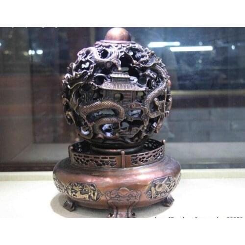 Collection China Copper Bronze Dynasty Dragon Fengshui Ball Fortuneball Statue