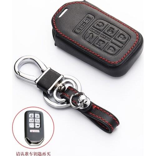 Leather Car Key Case holder For Honda Odyssey 2018 2019 Smart Keyless Remote Fob Cover Keychain Holder Bag 7 Buttons
