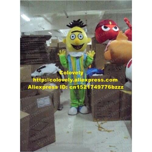 Fancy Yellow Bert Mascot Costume Mascotte Sesame Street Adult With Black Hairs Round Eyes Smiling Face No.1958 Free Shipping