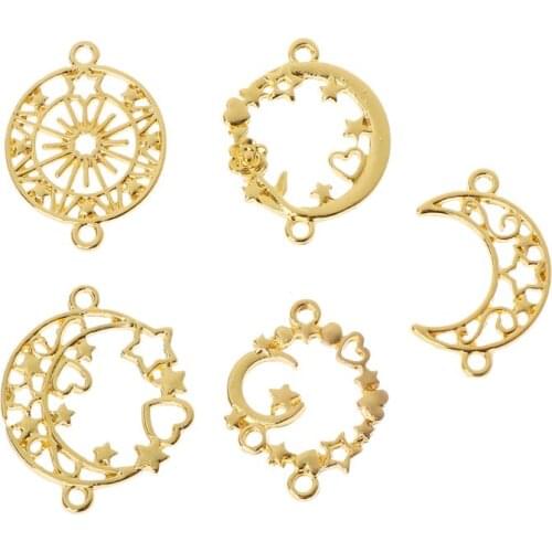 5Pcs Moon Star Metal Frame Connector Bezel Blank Setting UV Resin Jewelry Making