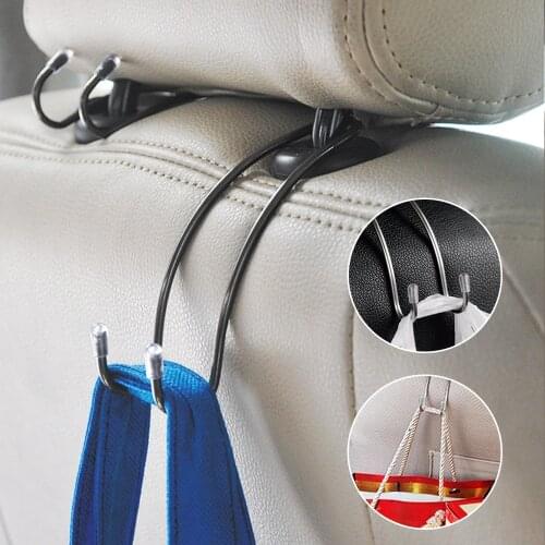 2pcs Multi-functional Metal Auto Car Seat Headrest Hanger Bag Hook Holder for Bag Purse Cloth Grocery Storage Auto Fastener Clip