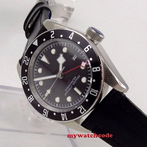 41mm corgeut black dial black bezel Sapphire Glass GMT Automatic mens watch C107
