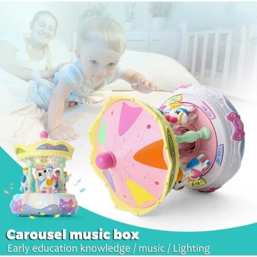 Small Merry-go-round Music Box Baby Puzzle Sound Light Lift Trojan English Story Learning Machine Birthday Christmas Toy Gift