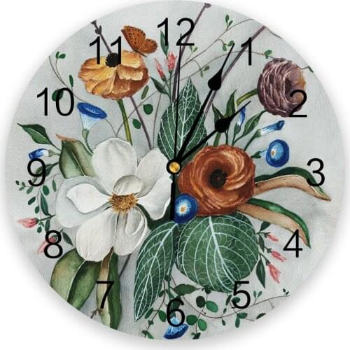 Flower Magnolias Wall Clock Home Decor Bedroom Silent Oclock Watch Wall Digital Clock Wall Clock for Kids Rooms