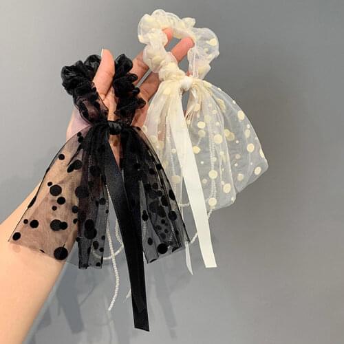 2021 New Sweet Mesh Lace Round Beads Beaded Tassel Hair Rope Girl Bow Knot Hair Tie Headdress for Women Fashion Hair Accessories