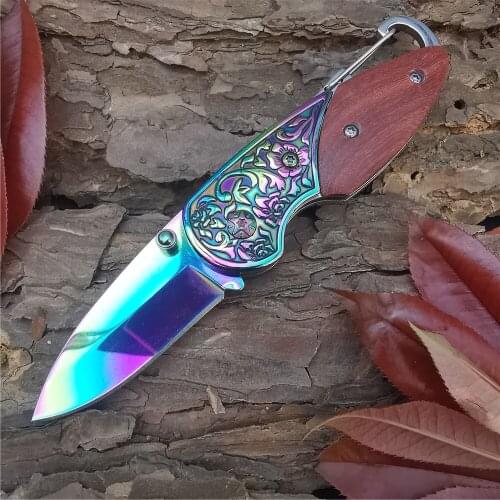 Outdoor Tactical Camping Hunting Survival Pocket Folding Knife 5CR15MOV Blade Wood Handle Knives High Quality EDC Tool