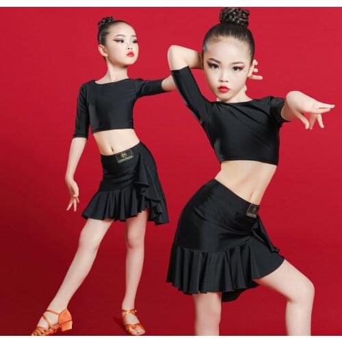 Professional Latin Dance Costume Tops Skirt 2 PCS Childrens Ballroom Performance Clothing For Girls Practice Dance Dress DL6151