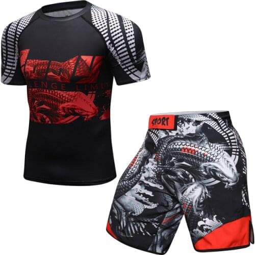 BJJ Rashguard T Shirts Pants Rash Guard Fitness Tracksuit Boxing Jerseys Muay Thai Compression Men MMA Kickboxing Sport Suit
