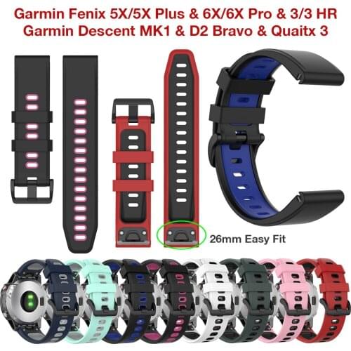 Watchband for Fenix 5X Bands 26mm Silicone Quick Fit Strap for Garmin Fenix 6X/6X Pro/5X Plus/3/3 HR/Descent Mk1 Smartwatch Band
