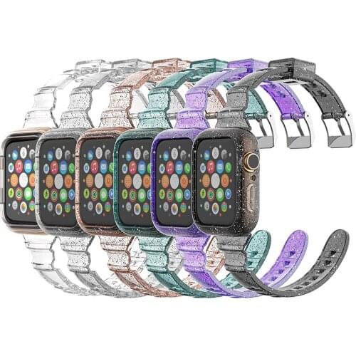 Luxury Glitter Silicone Band Strap Case Cover For iwatch Apple Watch Series Bands 6 5 4 SE 40mm 44mm 40 44 mm Sport Bracelet