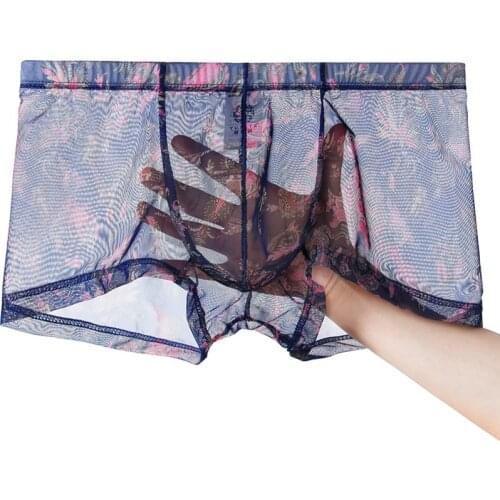 Sexy Men Underwear Boxer Bohemian Plus Size Perspective Comfortable Mesh Gay Mens Boxer Pants U-shaped Pouch Mens Underwear