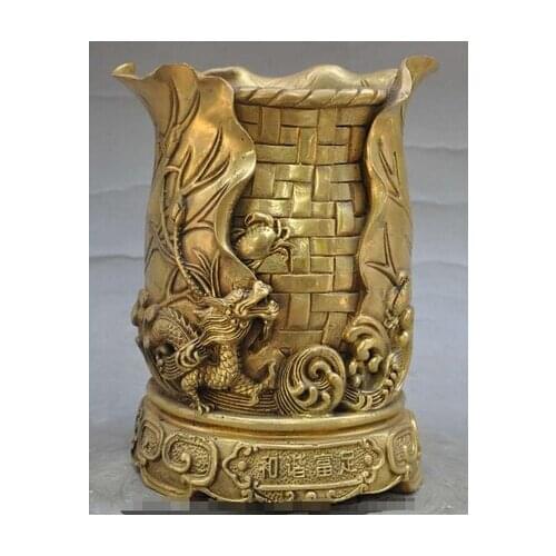 SUIRONG---323+++china brass animal crab Zodiac Year dragon statue Pen case Brush pot Pen holder