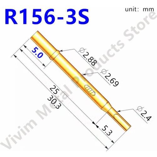 Test Pin R156-3S Test Needle Sleeve Probe Sleeve Length 29.50mm Dia 2.69mm Needle Seat Spring Detection Metal Test Needle