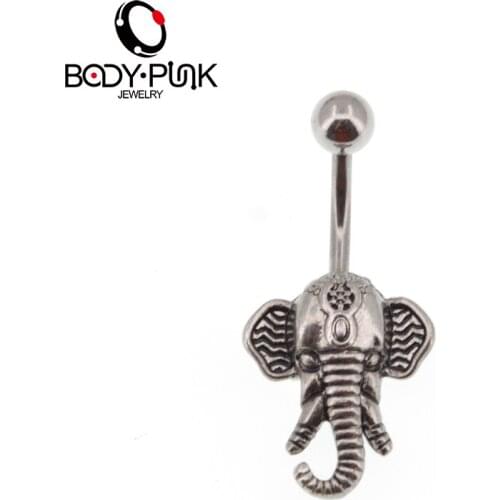 BODY PUNK Cute Elephant Silver Color Body Jewelry Women Girls Piercing Navel Belly Button Rings For Holiday Beach Accessories