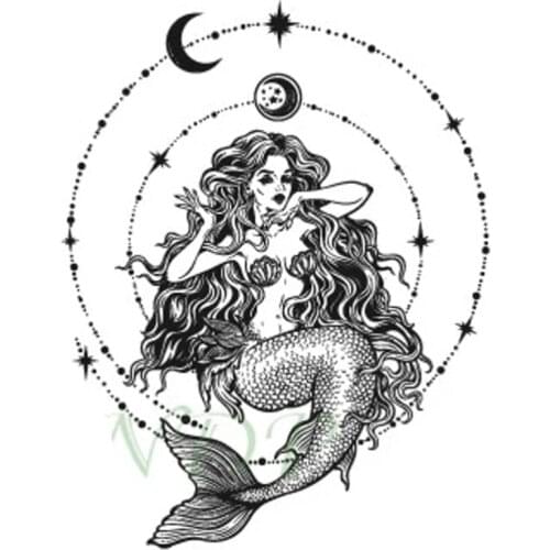 Waterproof Temporary Tattoo Sticker Mermaid Sexy Girl Whale Star Moon Mountain Flash Tatoo Fake Tatto for Men Women