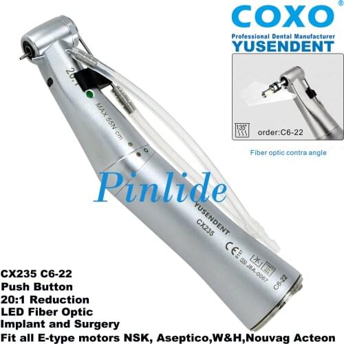 COXO Dental 20:1 Fiber Optic LED Contra Angle Low Speed Implant Surgery Handpiece CX235-C6-22