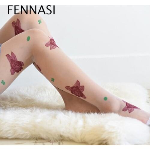 FENNASI Female Flower Pattern Pantyhose With Print Thin Sexy Strumpfhose Nylon Pantyhose Japannese Jacquard White Pantyhose