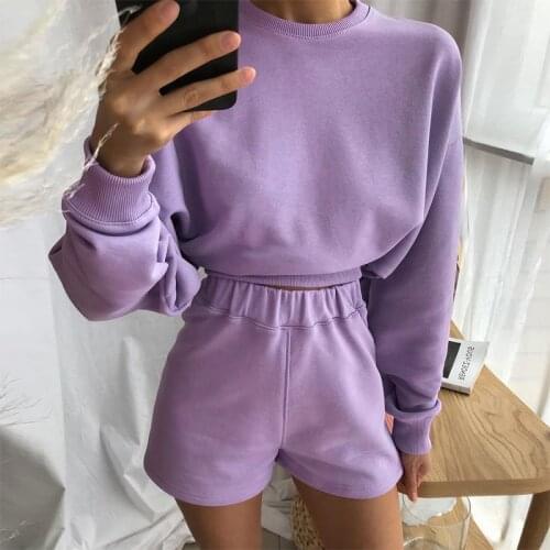 Women Tracksuits Loose Casual Suit 2 Piece Set Autumn Sweatshirt + Sporting Shorts Sweat Set Ladies Two Piece Outfit Solid Color