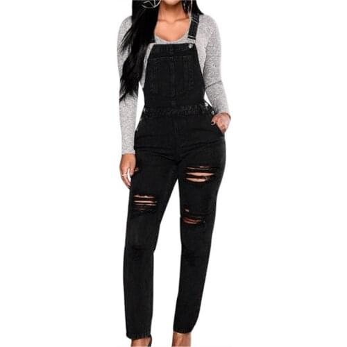Autumn Stylish Casual Loose C Vintage Women Denim Overalls Scratched Washed Ripped Hole Girl Full Lengt Pants Female Jumpsuits
