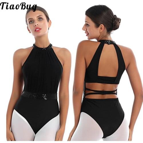 Women Halter Neck Sleeveless Backless Professional Ballet Dance Leotard Adult Gymnastics Leotard Ballerina Bodysuit