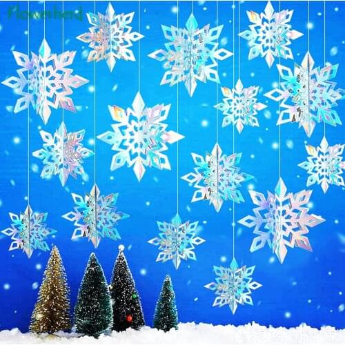 Winter Christmas Hanging Snowflake Decorations 3D Holographic Wonderland Decorations Frozen Birthday New Year Party Decorations