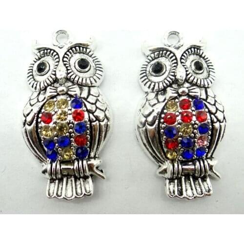 Natural Turquoises Quartz crystal owl Silver Keychain Pendant for diy Jewelry making necklace Accessories 10PCS A2