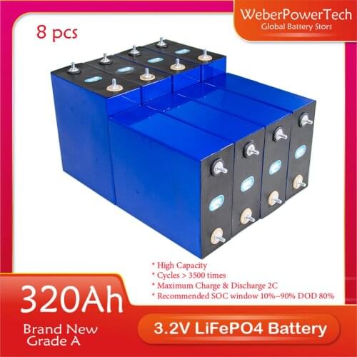 100% New Original Grade A 3.2V 320Ah Rechargeable Lifepo4 Prismatic Lithium Ion Battery for 24V 48V Solar Battery