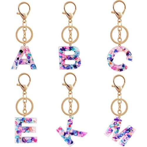 2021 Trend Women Key Chain Alloy Big A-Z 26 Letters Key Holder Bright Colored Acrylic Initials Charms Bag Pendant Accessories