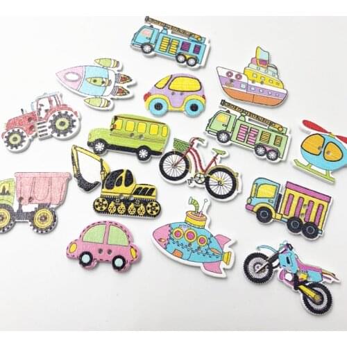 50pc Mixed Transportation Sewing Wooden Buttons For Clothes Knitting Crafts Scrapbooking DIY Fabric Needlework Accessories WB597