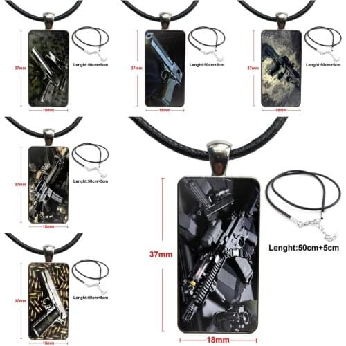 Army Sniper Rifle Pistol Fashion Glass Cabochon Pendant Rectangle Necklace Choker Necklace Jewelry For Girls Handmade Gift
