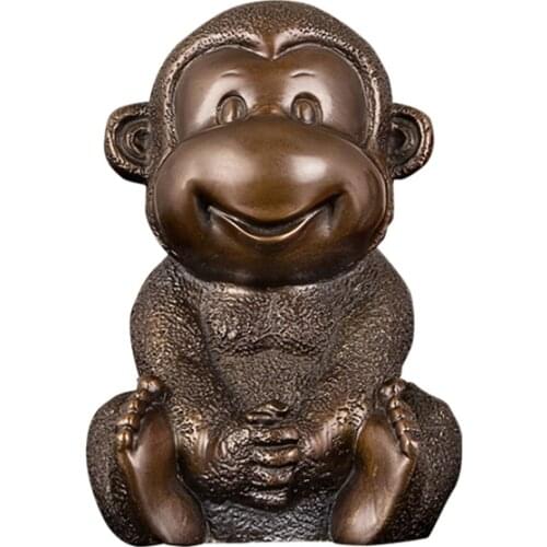 ArtsHom Pure Bronze Chinese Zodiac Mascot Cute Monkey Figurine Statue Sculpture Fengshui Lucky Monkey Art Decor Children Gifts