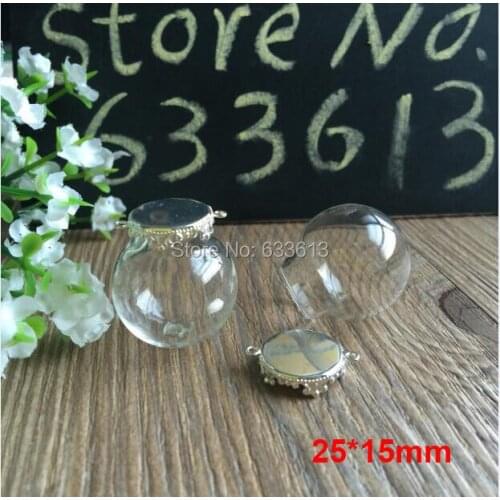 Free ship!!! Good 20sets/lot 25*15mm(opening) glass globe & Silver base set glass dome bubble vial pendant glass bottle