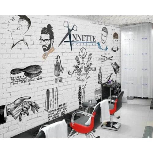 Free Shipping MenS Barber Shop Wallpaper Salon No Sharon Photo Wallpaper Custom 3D Mural Hand-Painted Trend Barber Shop Mural
