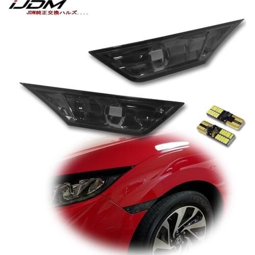 IJDM (2) Left & Right JDM Smoked Lens Side Marker Lamp Lens For 2016-up 10th Gen Honda Civic Sedan/Coupe/Hatchback White amber