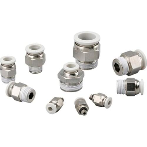 Air Pneumatic Quick Fitting OD 4/6/8/10/12mm Hose Tube M5 1/8'' 1/4'' 3/8'' 1/2'' Male Thread Air Pipe Connector White Fitting